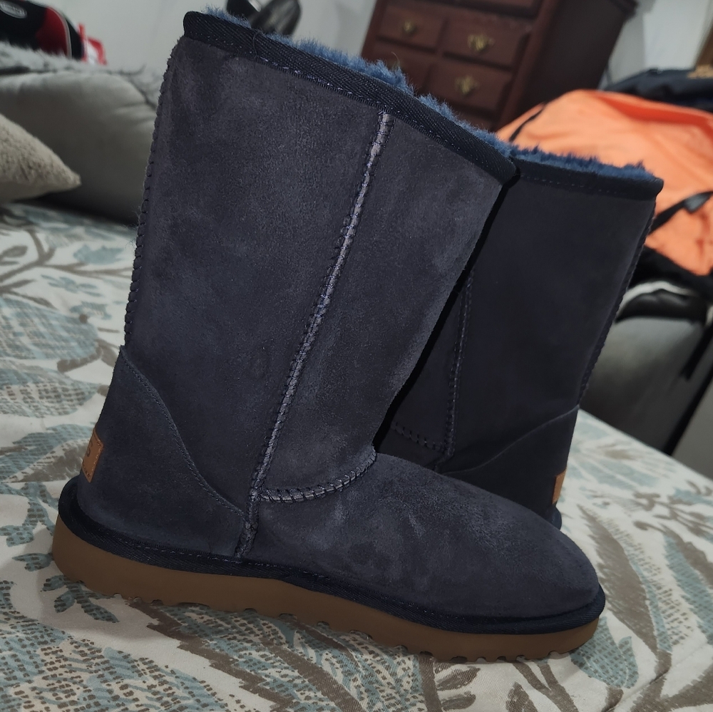 UGG Navy Suede Boots with Tan Sole